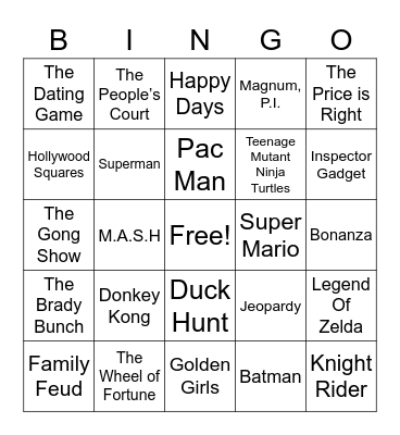 Theme Songs Bingo Card