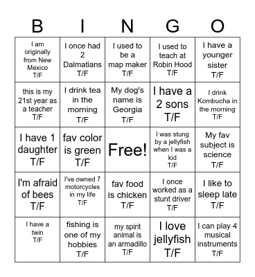 What do you remember about Mr. S?.......T/F Bingo Card
