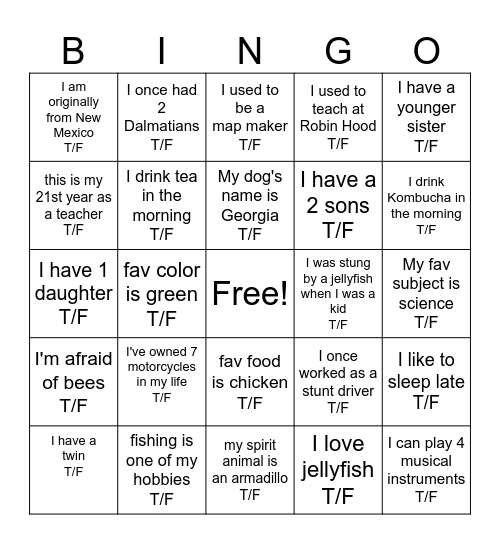 What do you remember about Mr. S?.......T/F Bingo Card