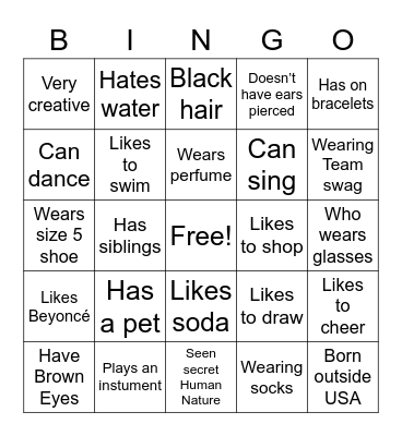 Get to know team! Bingo Card