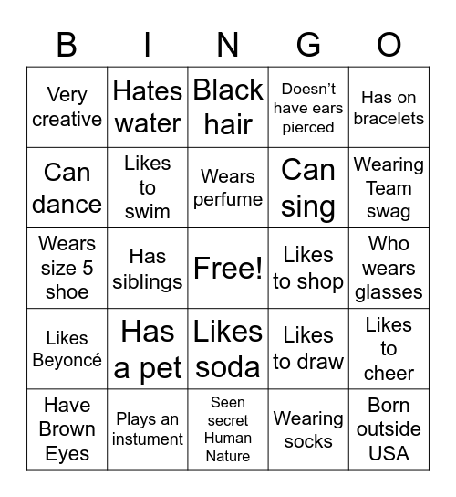Get to know team! Bingo Card