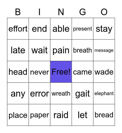 /eɪ/  /ɛ/   Bingo Card