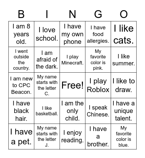 Name Bingo Card