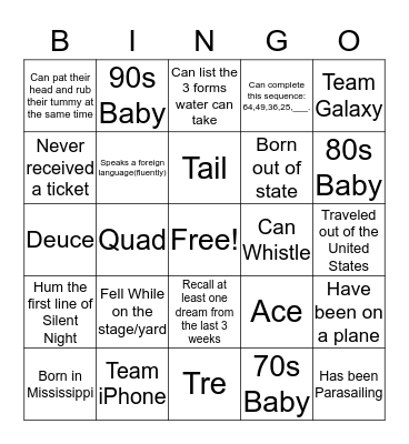 BLU Bingo Card