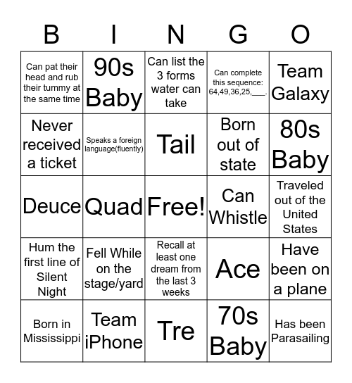 BLU Bingo Card