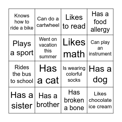 Classroom Scavenger Hunt Bingo Card