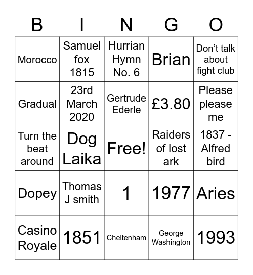 The number one Bingo Card