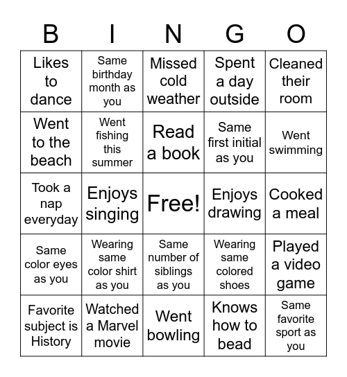 Untitled Bingo Card