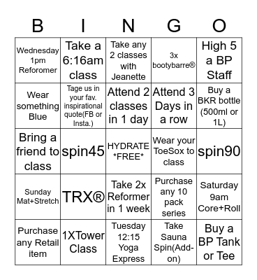 beach pilates  Bingo Card