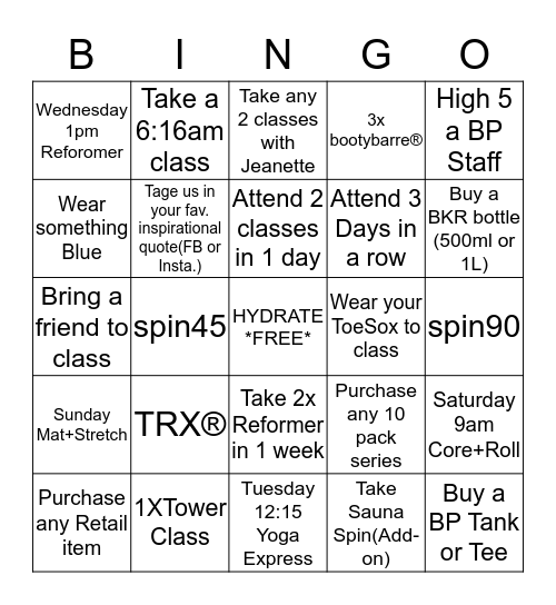 beach pilates  Bingo Card