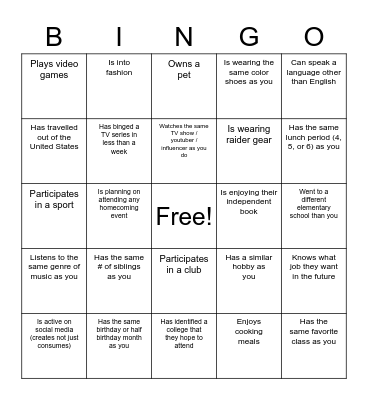 Find someone who. . . Bingo Card