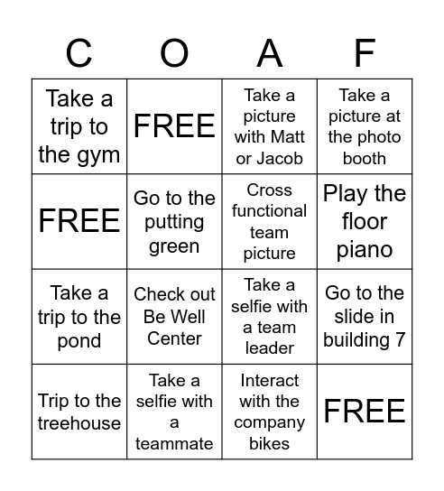 Return to Office COAF Bingo Card