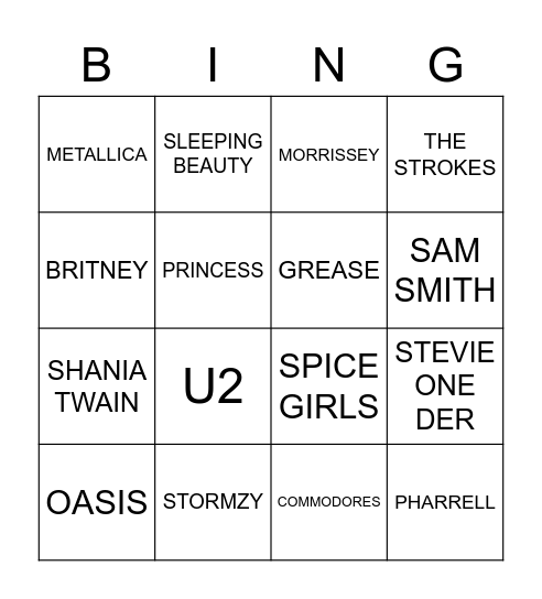 NUMBER ONE SONGS Bingo Card