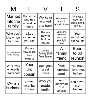 Family Scavenger Hunt Bingo Card