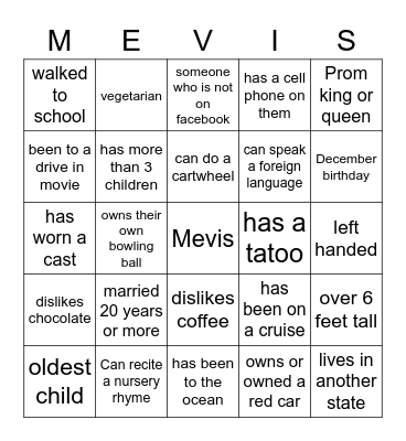 Family Reunion Scavenger Hunt Bingo Card