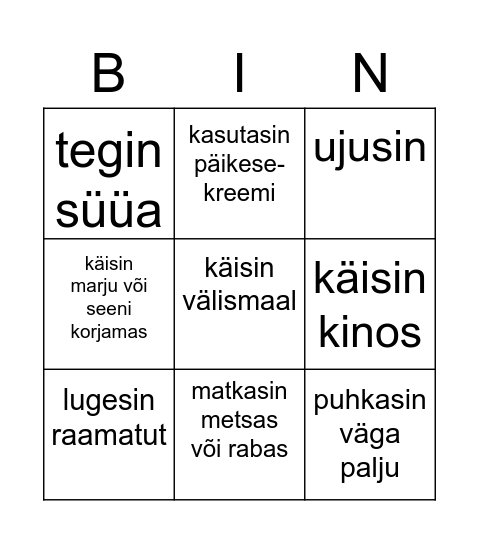 Suve Bingo Card