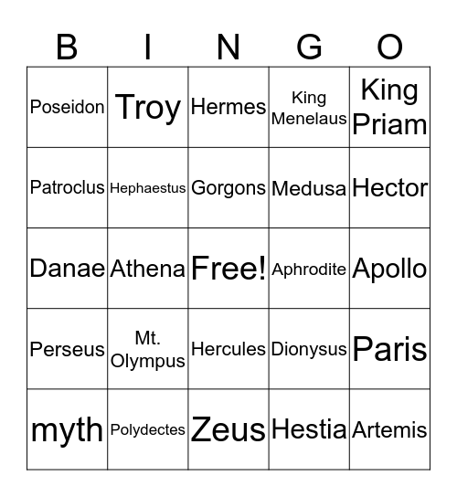 Greek Mythology Bingo Card