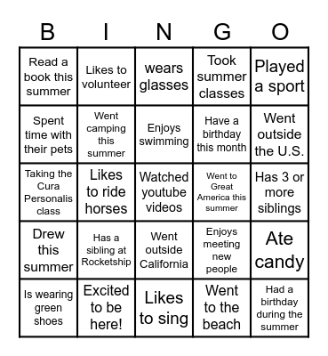 BACK TO SCHOOL BINGO Card