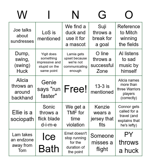 Wing - Bro Champs Bingo Card