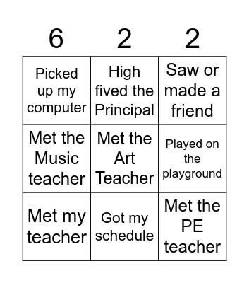 Welcome Back Open House Bingo Card