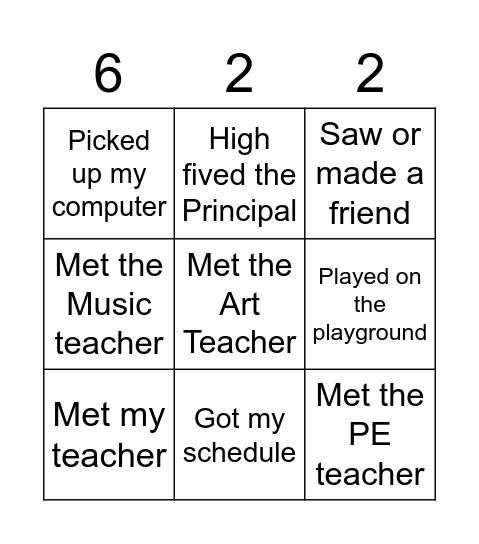 Welcome Back Open House Bingo Card