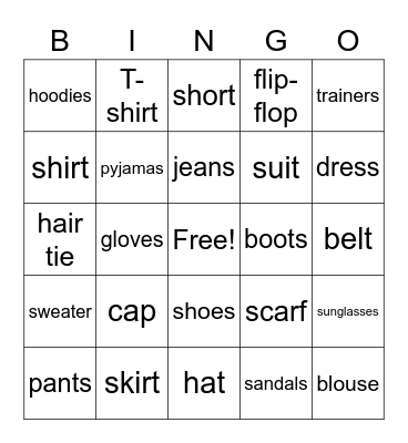 Clothes Bingo Card