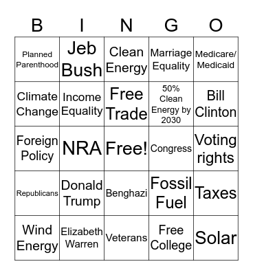 Democratic Debate BINGO Card
