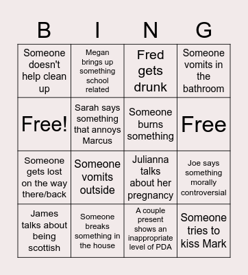Cabin Bingo Card