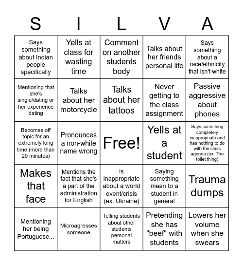 Silva bingo 🤪🤪😍😍 Bingo Card