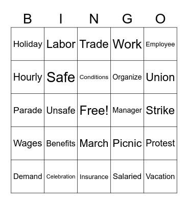 Labor Day Bingo Card