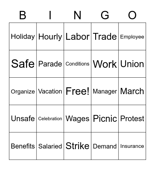 Labor Day Bingo Card