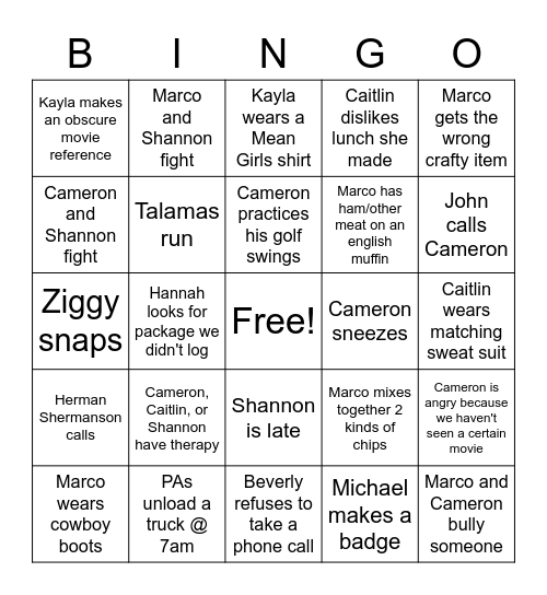 Production Bingo Card