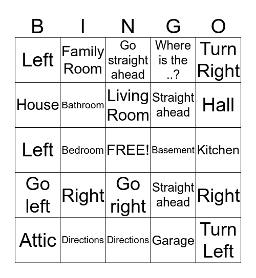 Directions Bingo Card