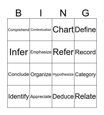 October Vocabulary Words  Bingo Card