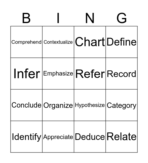 October Vocabulary Words  Bingo Card
