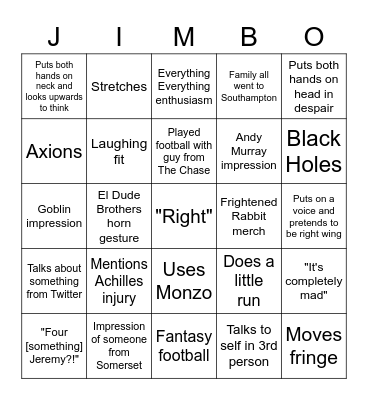 Jimbo Bingo Card