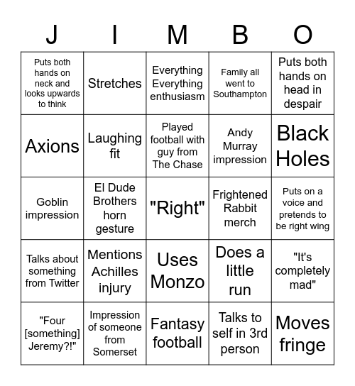 Jimbo Bingo Card