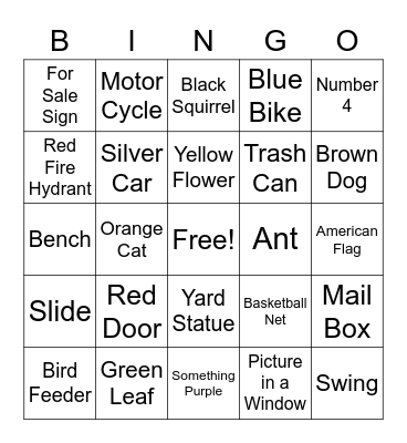 Walking Club Bingo Card