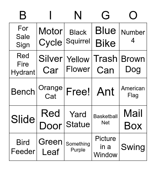 Walking Club Bingo Card