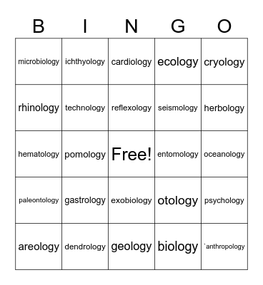 ologies Bingo Card