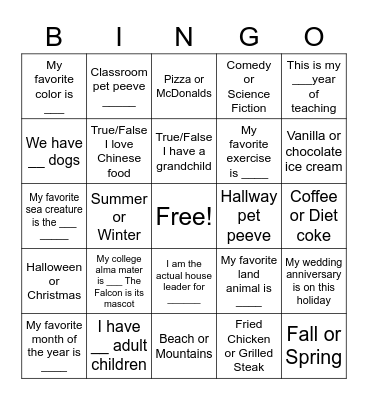 My Teacher Bingo Card
