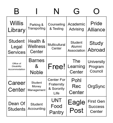 UNT RESOURCES Bingo Card