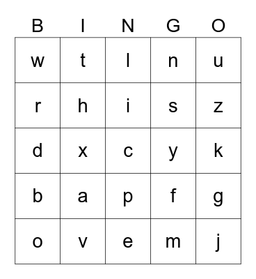 Letters & Sounds Bingo Card