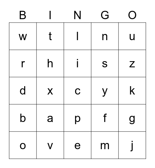 Letters & Sounds Bingo Card