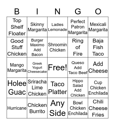 Nacho Hippo Bingo Card