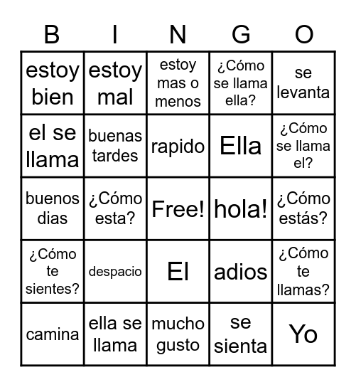 Vocabulario y saludos Bingo Card