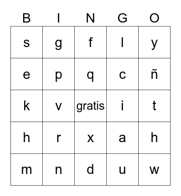 el alphabeto español Bingo Card