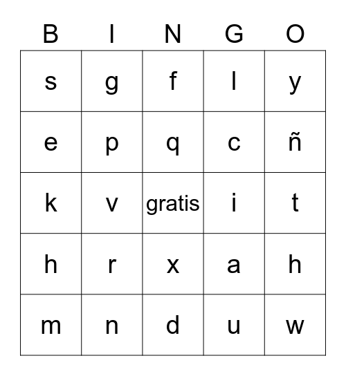 el alphabeto español Bingo Card