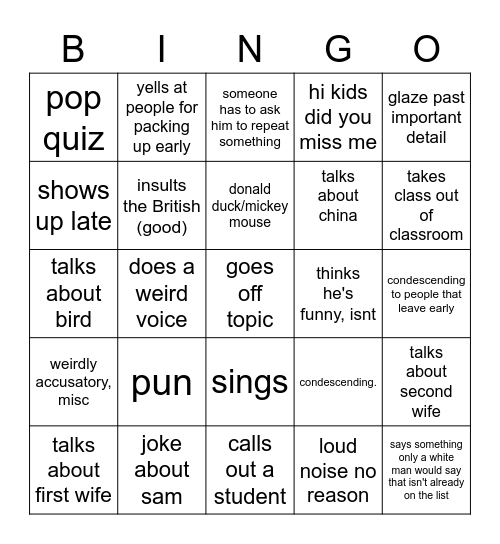 Jay Bingo Card