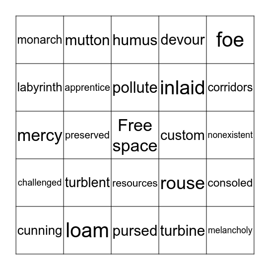 Vocabulary Review #2 Bingo Card